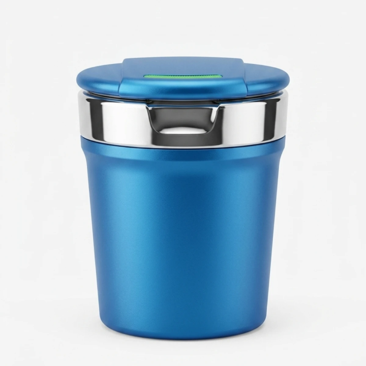 Cendrier de Voiture Grande Capacité – Bande Réfléchissante Fluorescente – Couvercle Chromé – Ignifuge – Universel
