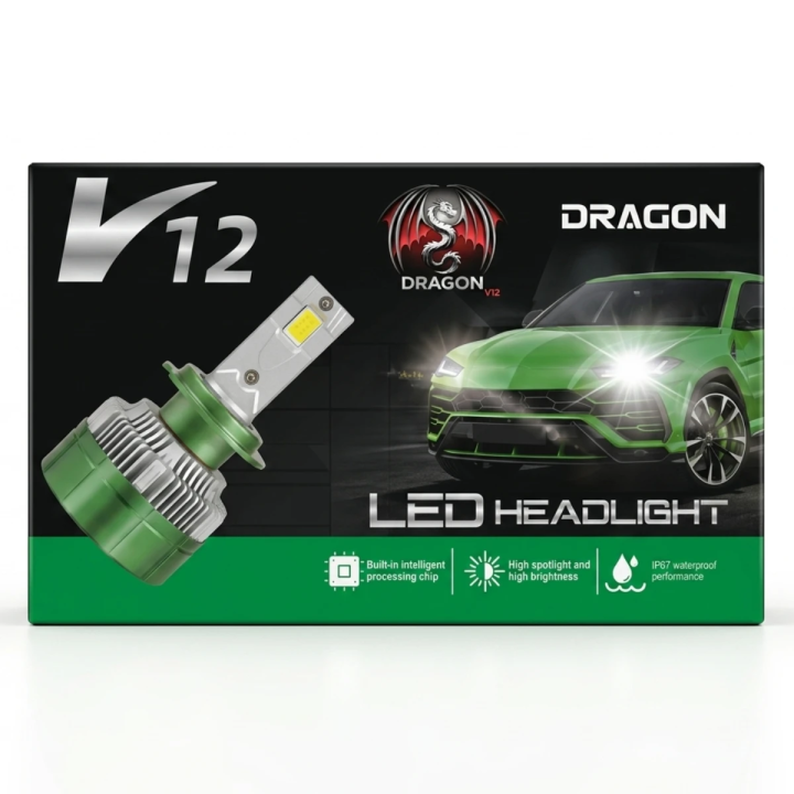 Kit d'Ampoules LED Dragon V12 – Phares Voiture Haute Luminosité – IP67 Waterproof – Ventilateur Silencieux Intégré