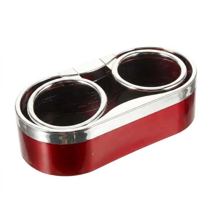 Porte-Gobelets Double Voiture Chromé – Organiseur Console Centrale – Gris / Rouge / Noir – Universel