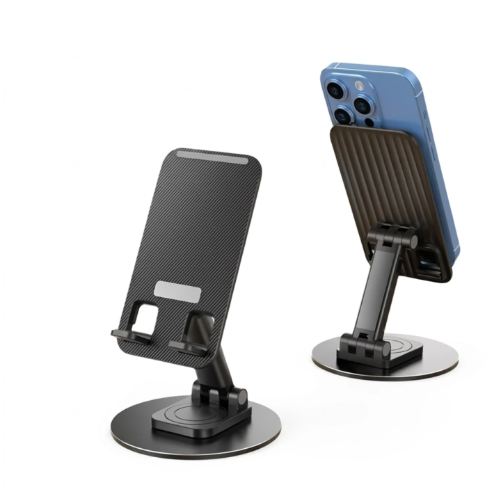 Support Bureau Téléphone & Tablette Pliable Rotatif 360° – Hauteur Réglable – Aluminium – 4 à 12.9 Pouces