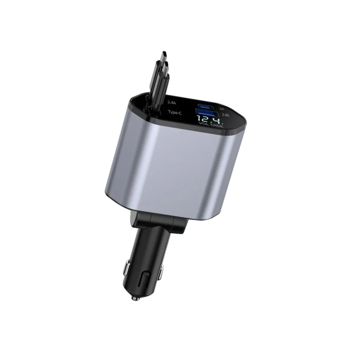 Chargeur Voiture Rétractable 100W Type-C iPhone Android Affichage Numérique | DSK Auto Tunisie